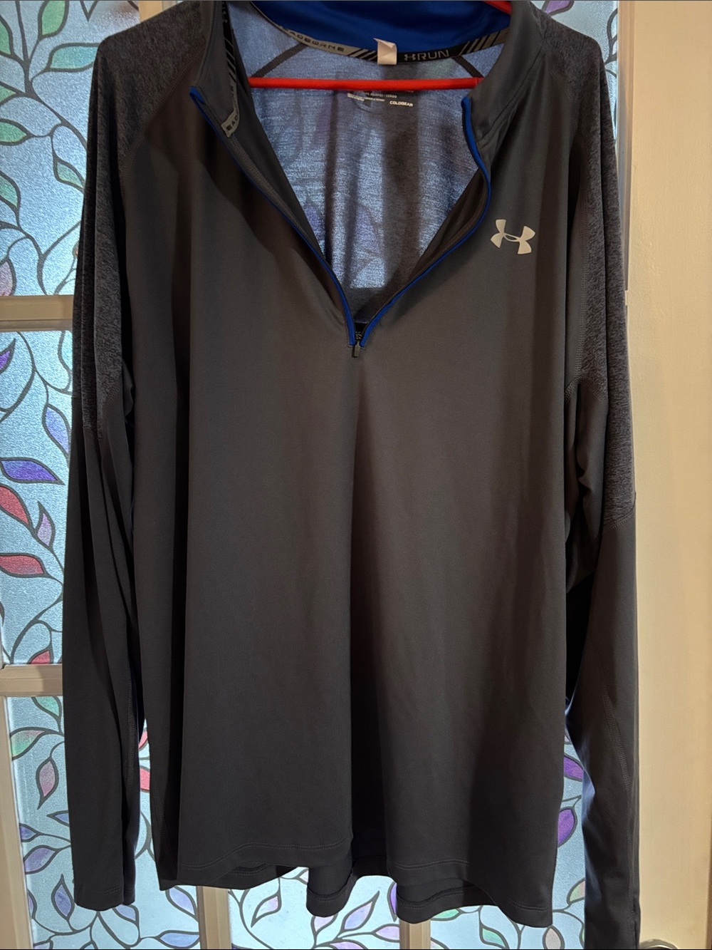 Under Armour Blue and Grey Quarter-Zip Performance Pullover with Blue Trim